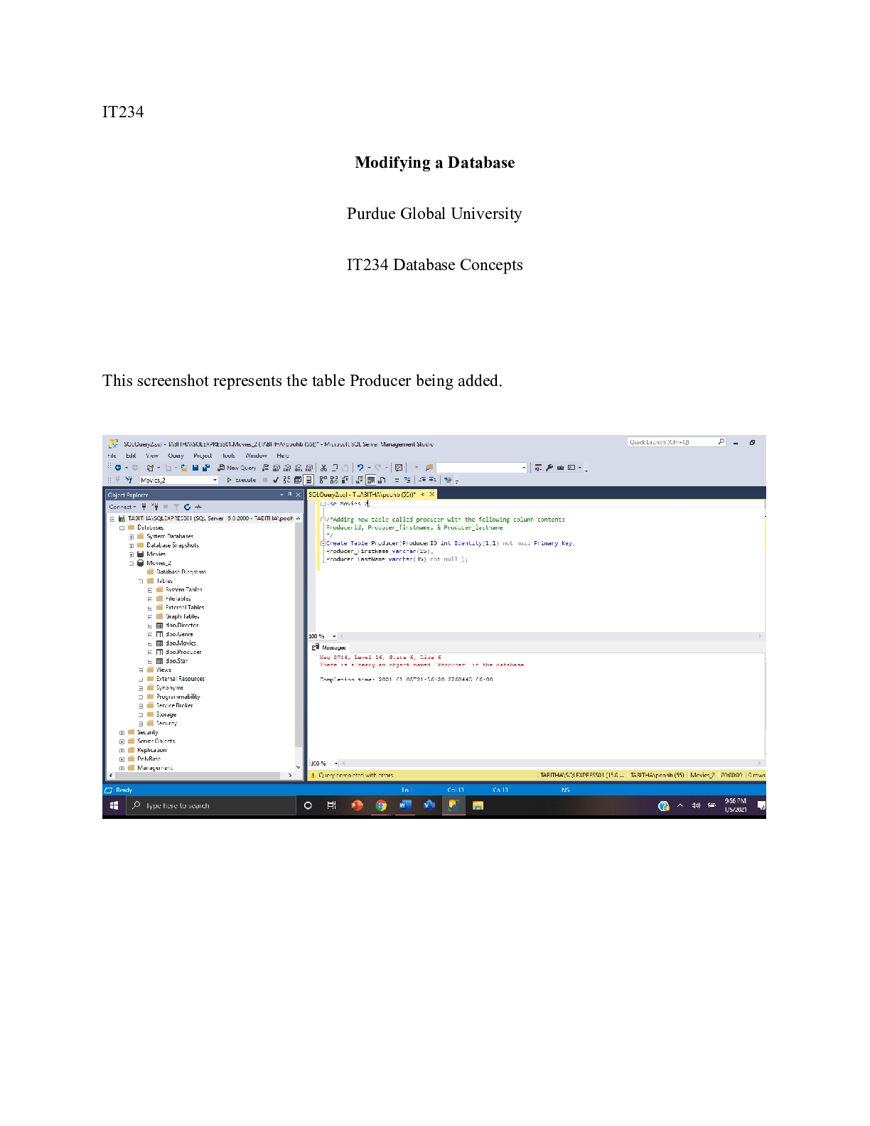 Preview image for IT234  Unit4.docx  IT234  Modifying a Database  Purdue Global University  IT234 Database C